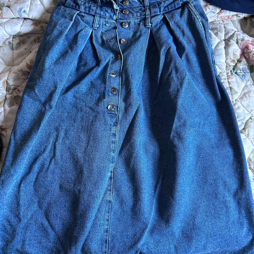 High Rise Vintage Denim Maxi Skirt